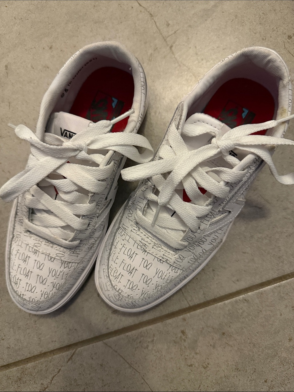 Vans White Low-Top Sneakers with Handwritten Script and Red Insole - Picture 2 of 10